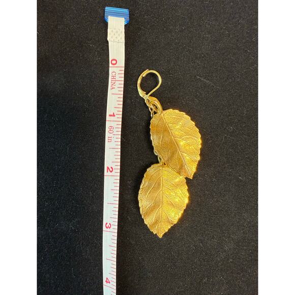 Kenneth Jay Lane Gold Leaf Earrings 3” EUC Perfect Saks Pierced Whimsical Witch - Picture 12 of 12